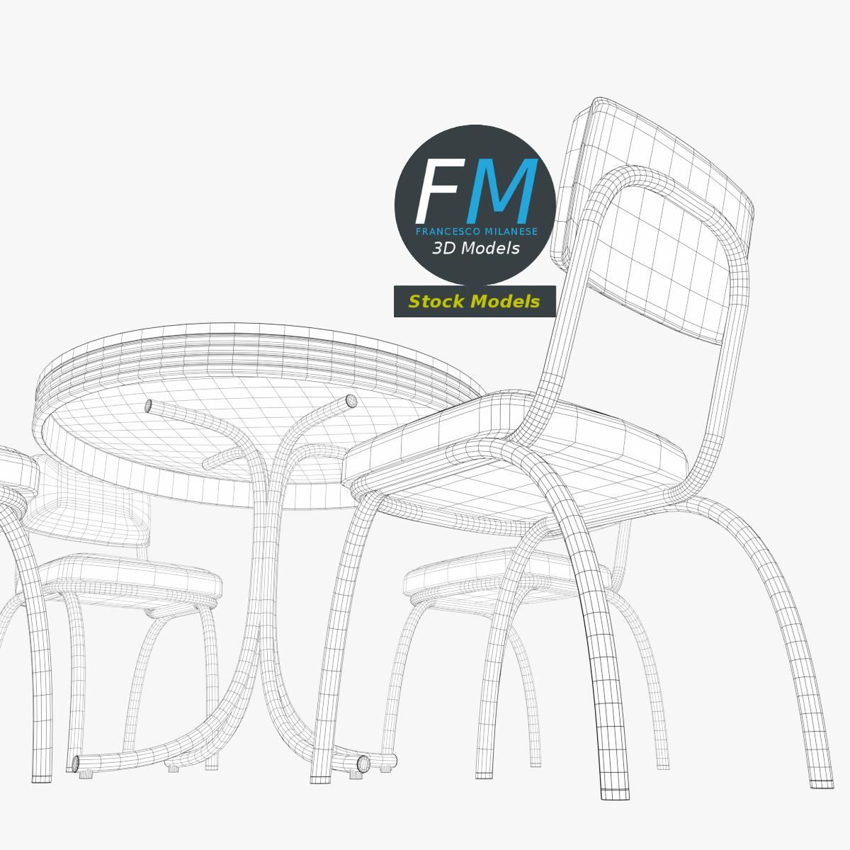3D-Modell - Retro-Dinertisch und Stühle - 08