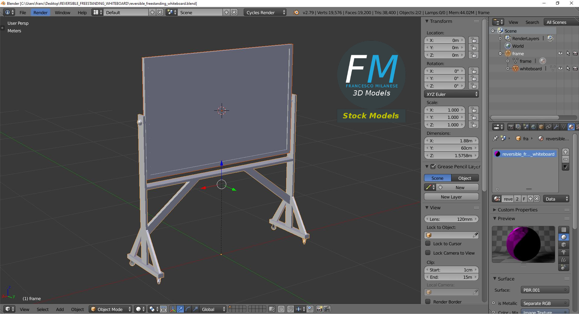 3D-Modell - Freistehendes Wendbares Whiteboard - 09