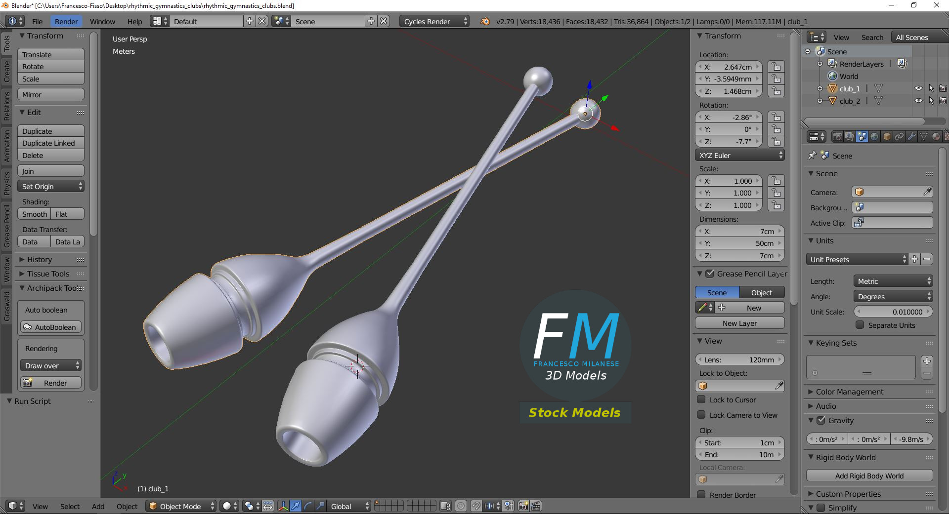 3D-Modell - Keulen für Rhythmische Sportgymnastik - 09