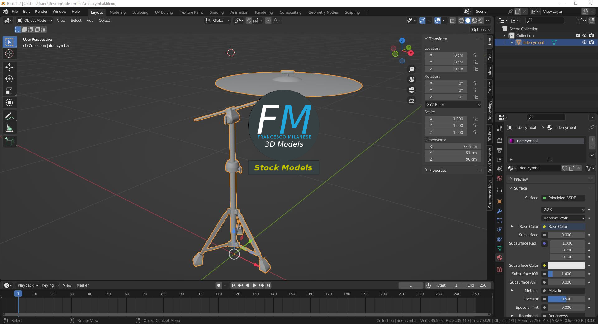 3D-Modell - Ride-Becken mit Ständer - 09
