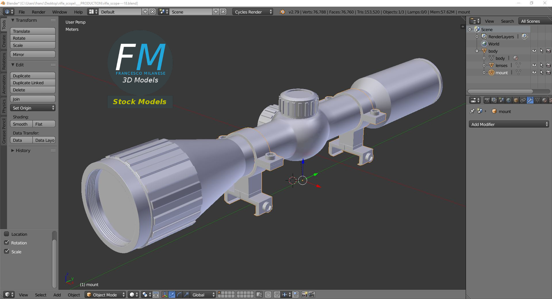 3D-Modell - Zielfernrohr für Gewehr - 09