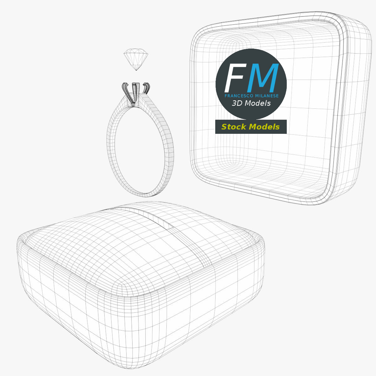 3D-Modell - Ringetui mit Diamantring - 08