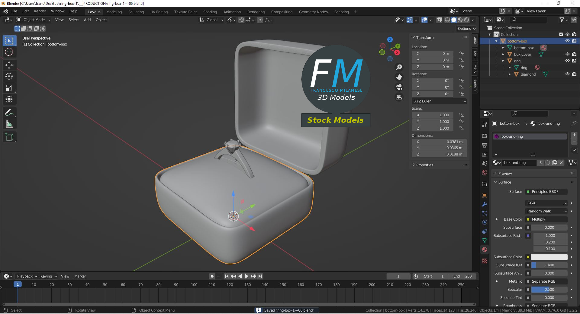 3D-Modell - Ringetui mit Diamantring - 09