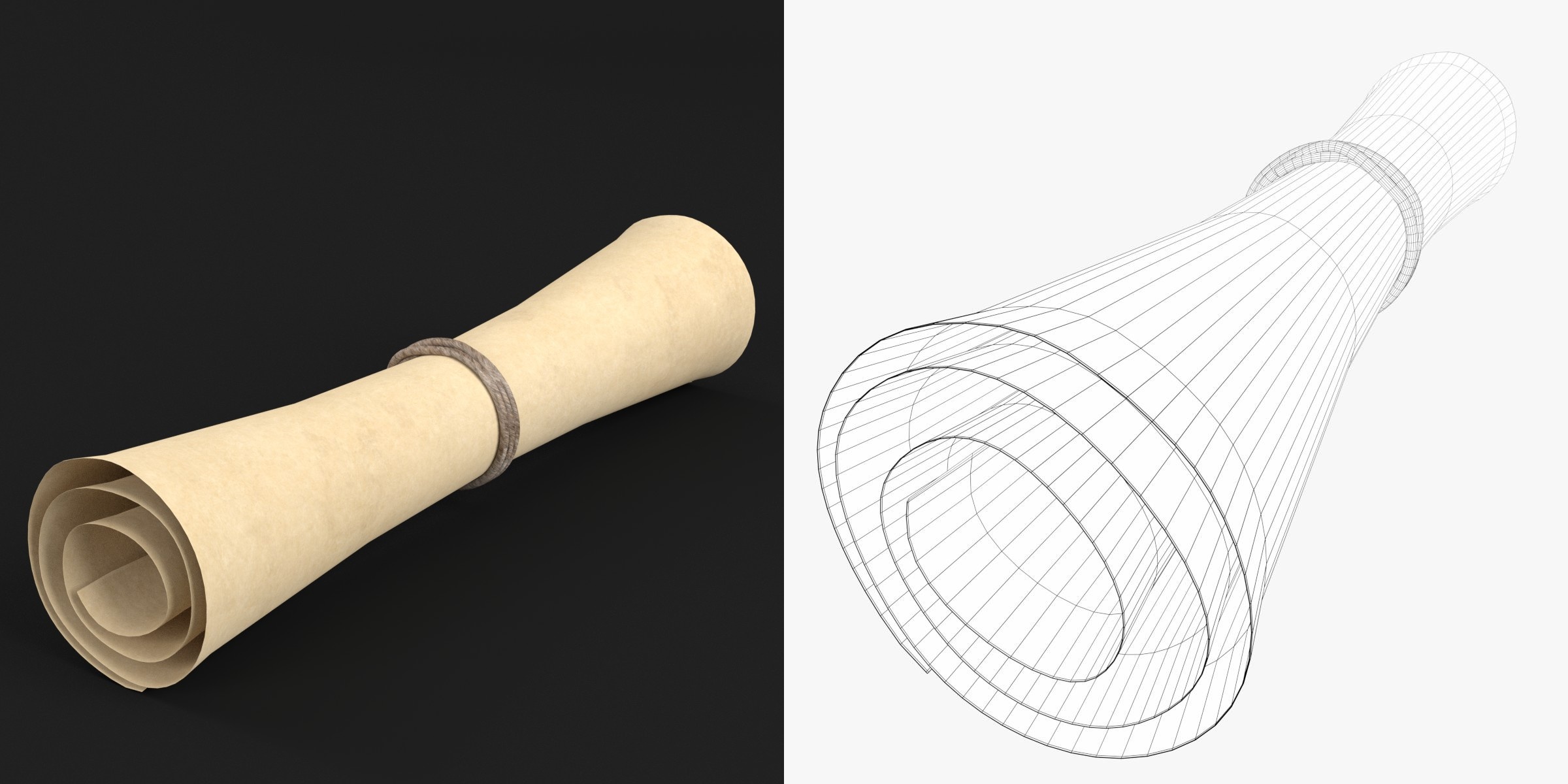 3D-Modell - Aufgerollte Papierrolle
