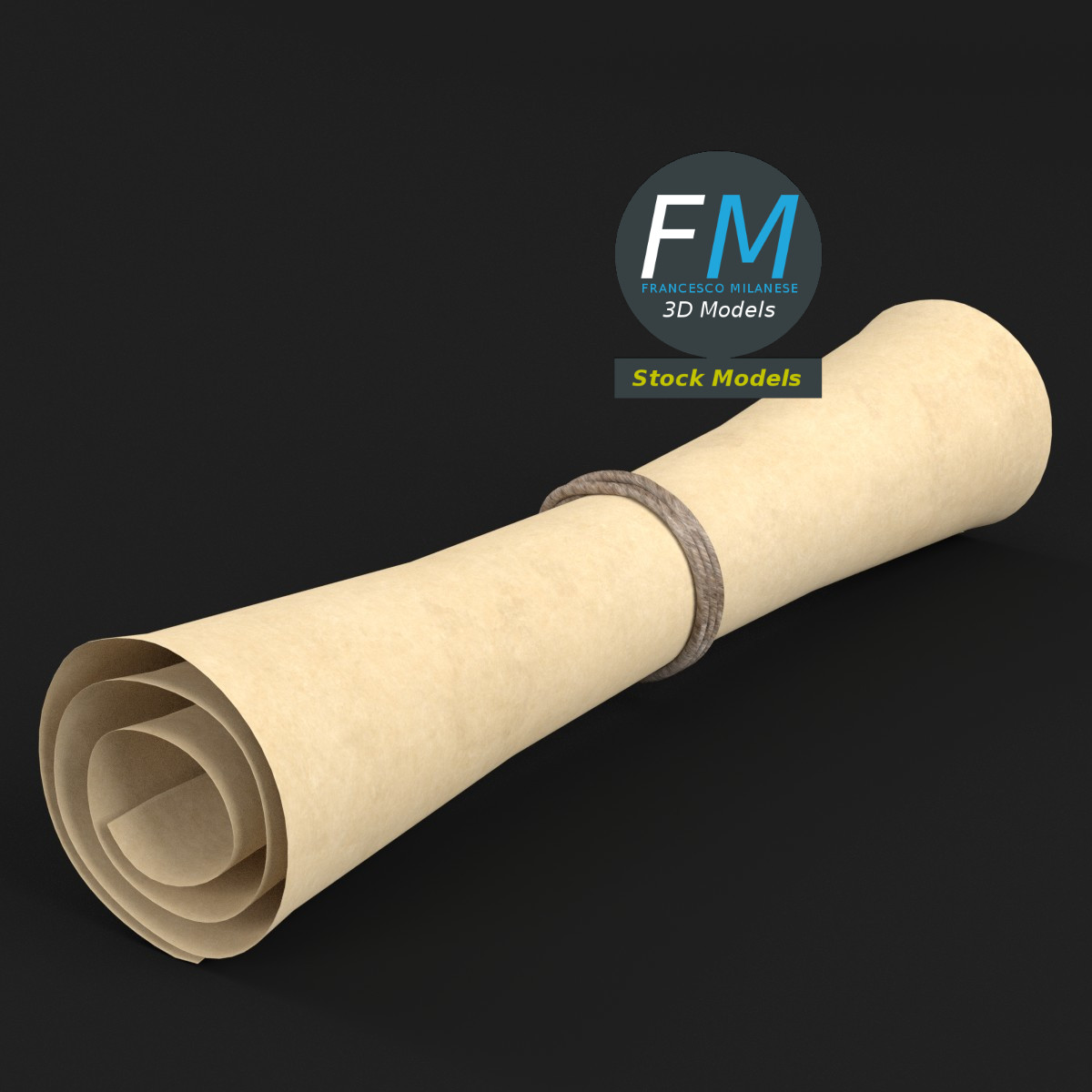 3D-Modell - Aufgerollte Papierrolle - 01