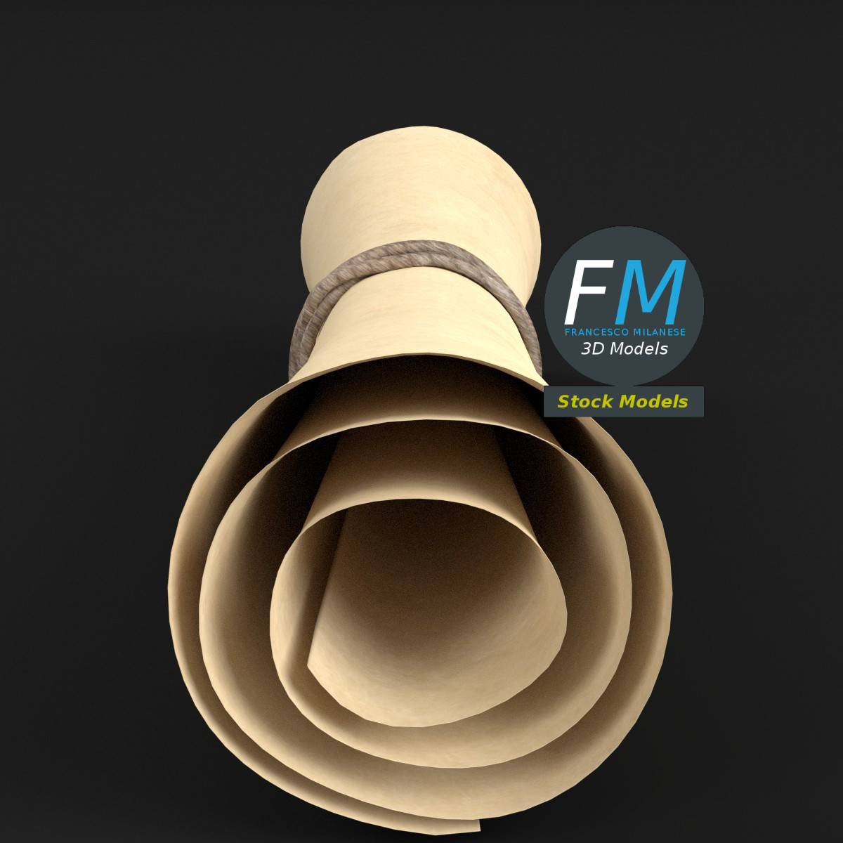3D-Modell - Aufgerollte Papierrolle - 03