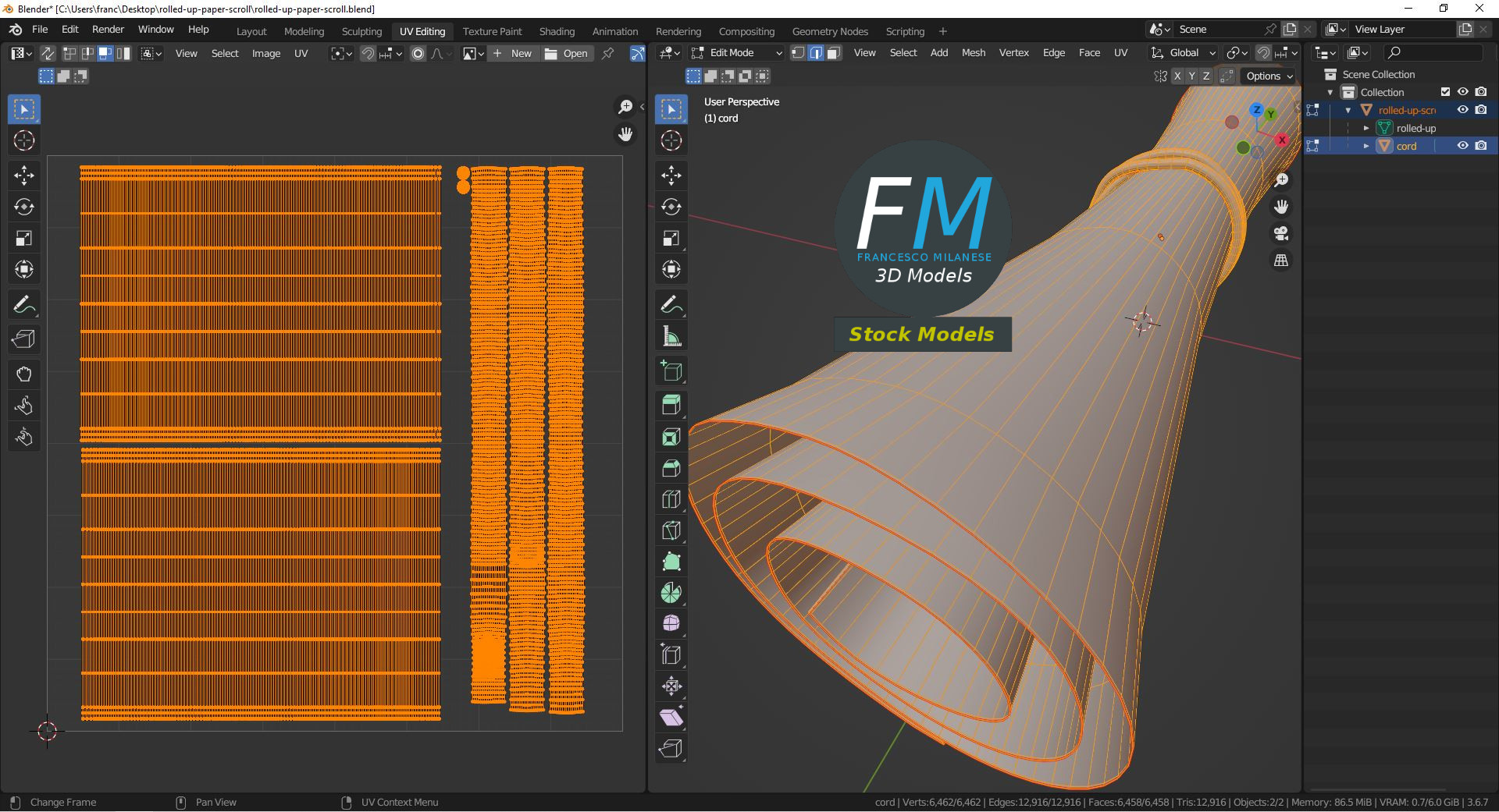 3D-Modell - Aufgerollte Papierrolle - 10