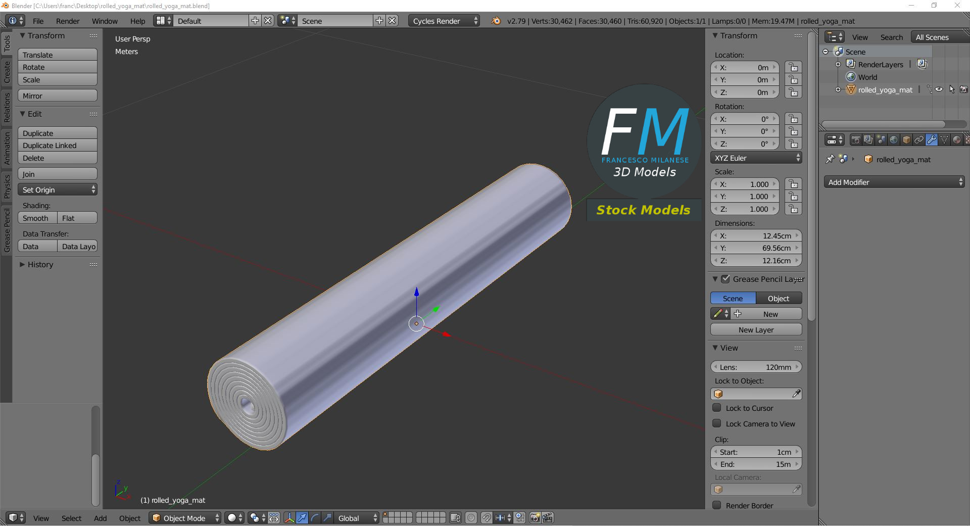 3D-Modell - Aufgerollte Yogamatte - 09