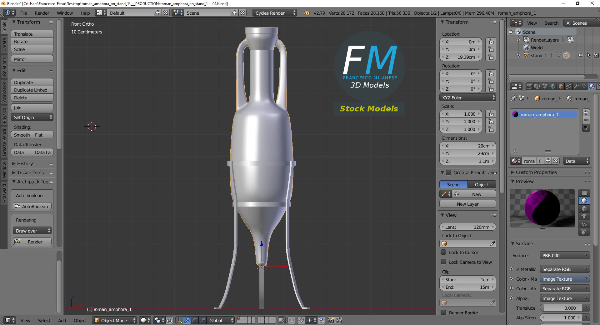 3D-Modell - Römische Amphore auf Ständer - 09