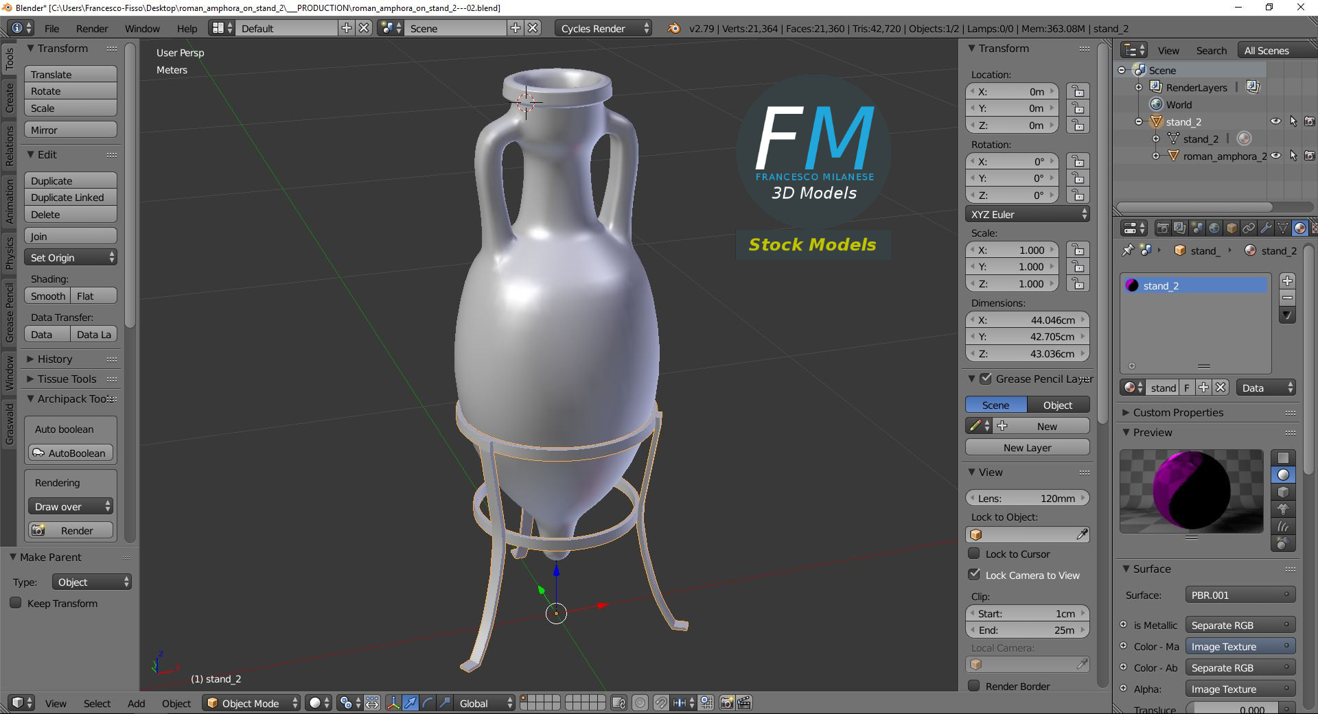 3D-Modell - Römische Amphore auf Ständer - 09