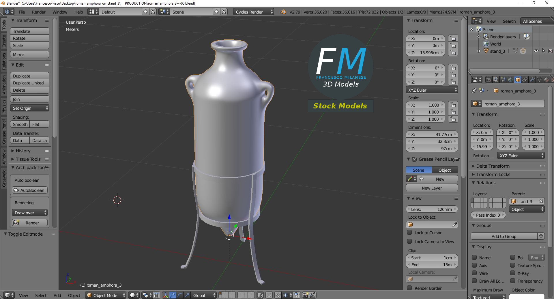 3D-Modell - Römische Amphore auf Ständer - 09