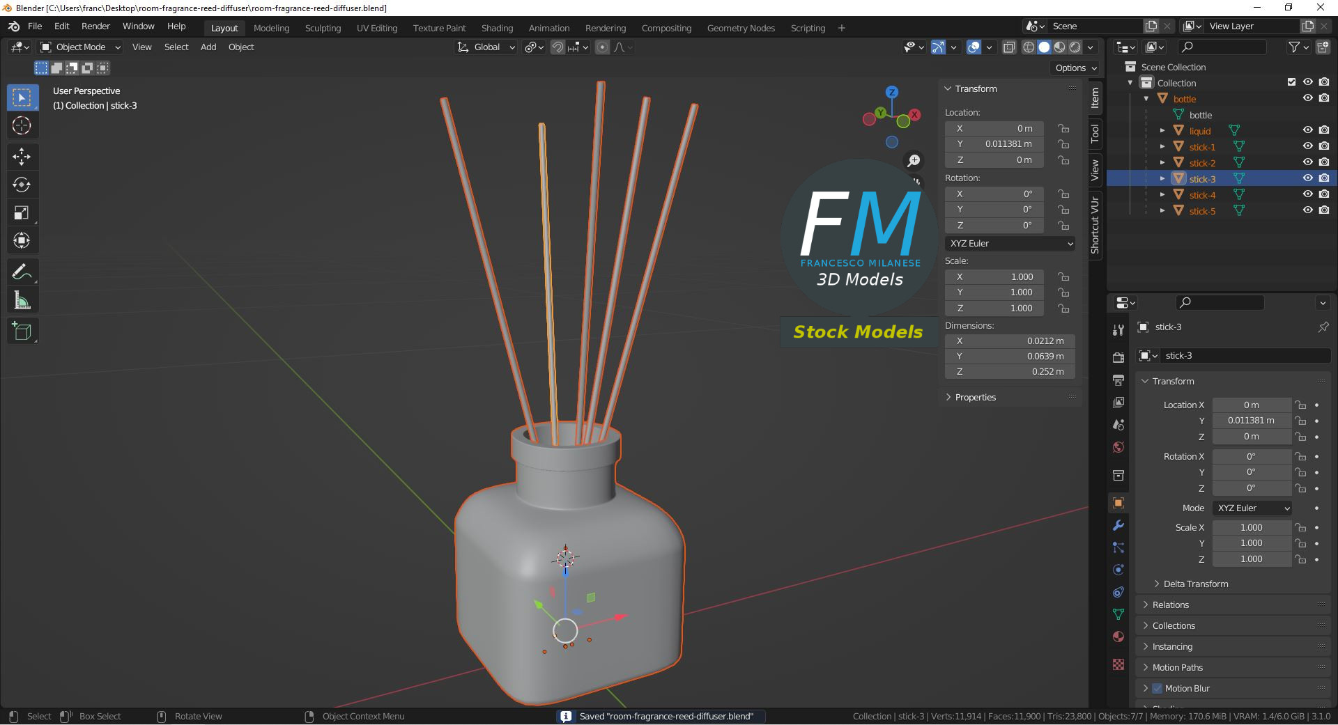 3D-Modell - Raumduft mit Duftstäbchen - 09