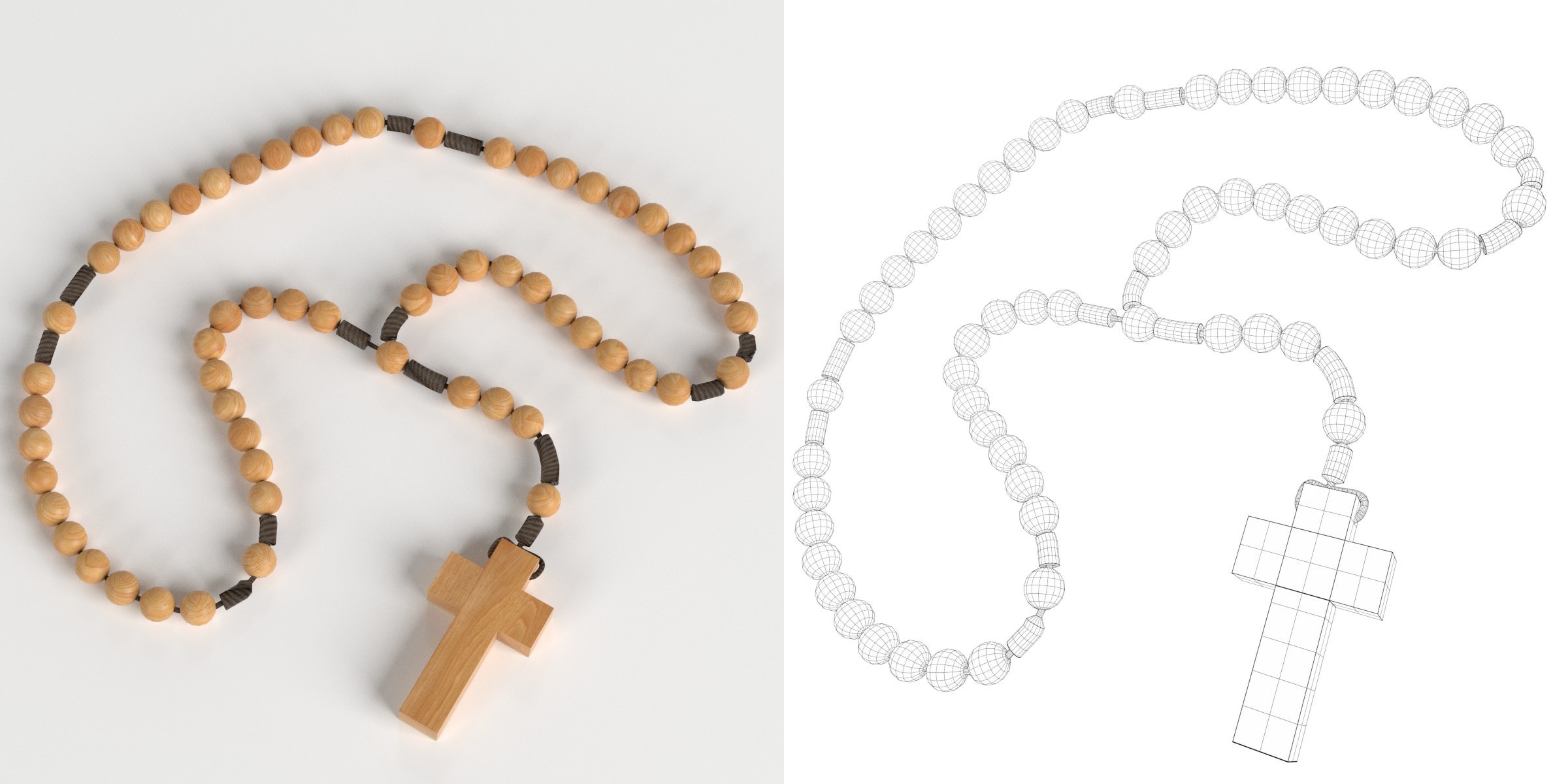 3D-Modell - Holzrosenkranz mit Kreuz