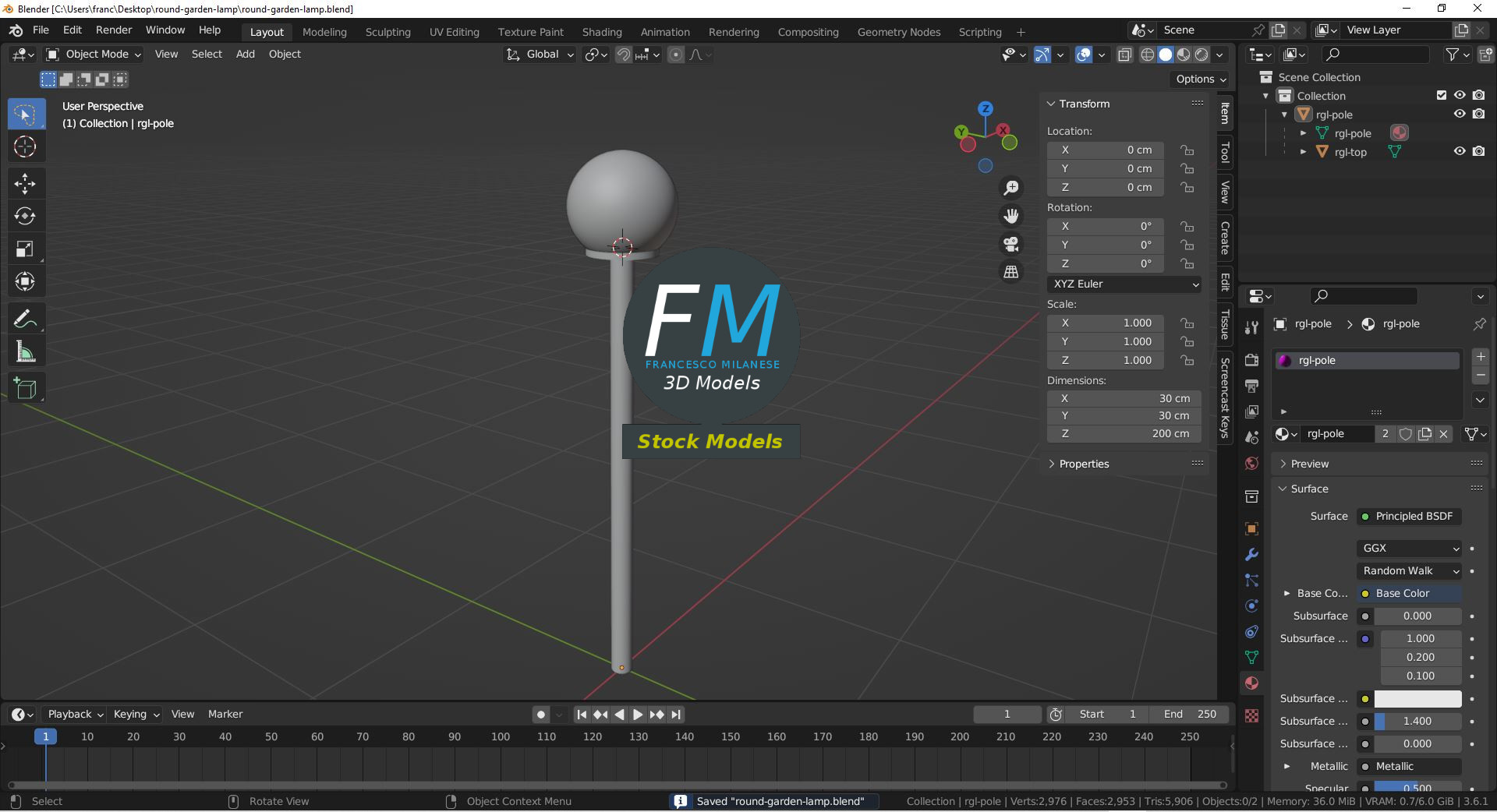 3D-Modell - Kugelförmige Gartenleuchte - 09