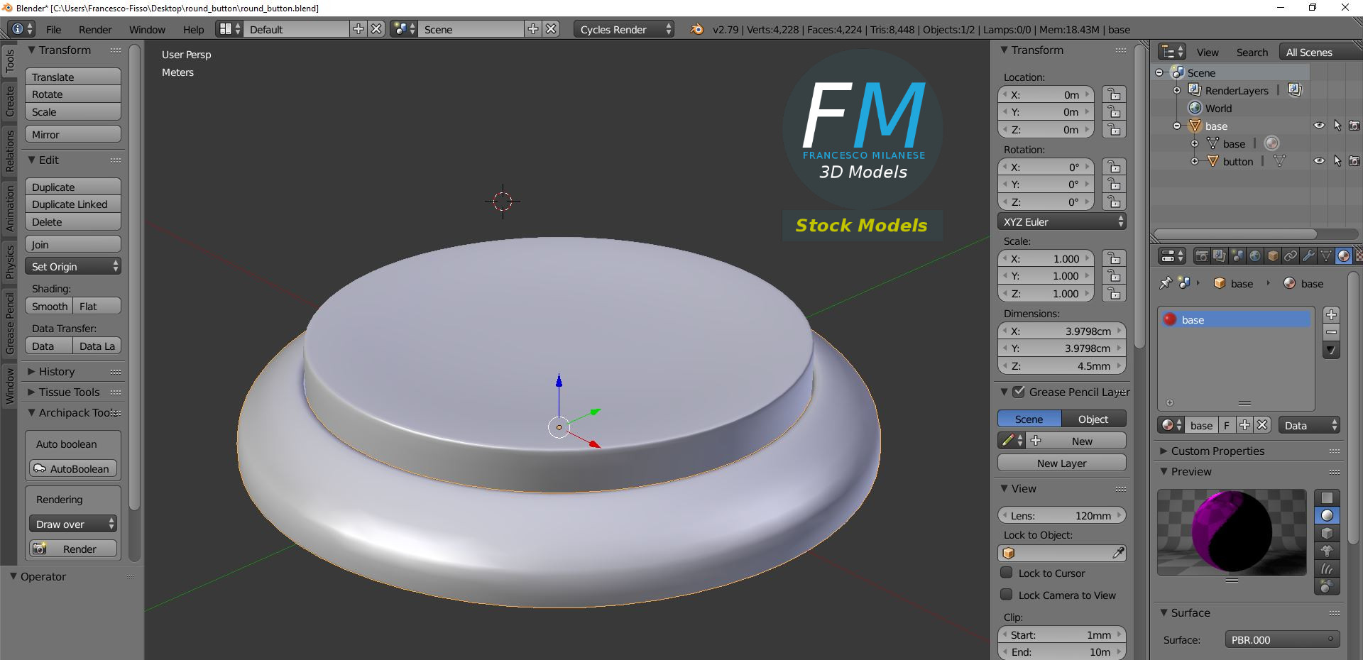 3D-Modell - Runder Druckknopf - 09