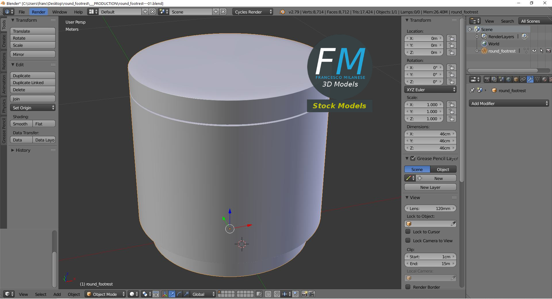 3D-Modell - Runder Fußhocker - 09