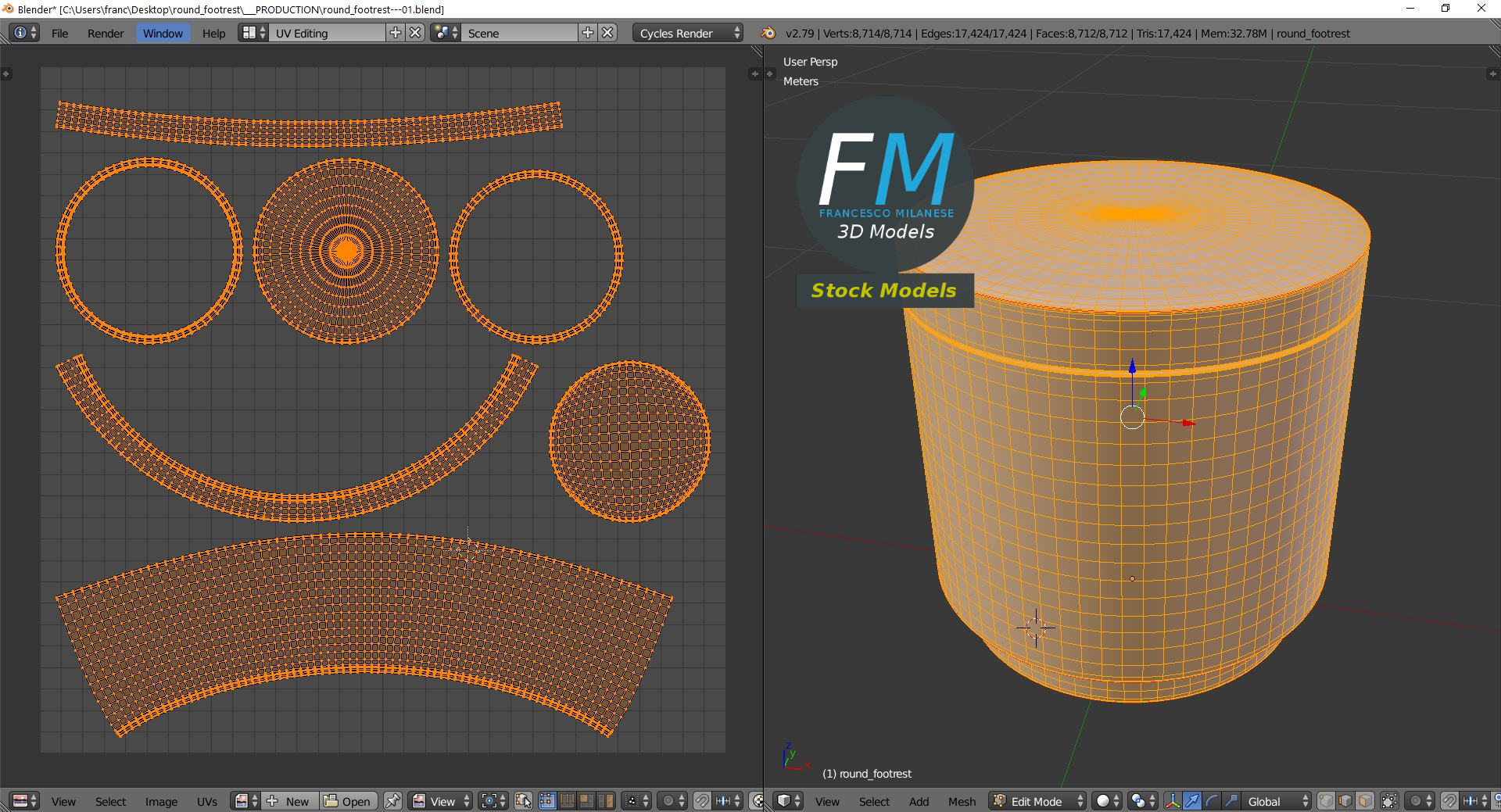 3D-Modell - Runder Fußhocker - 10
