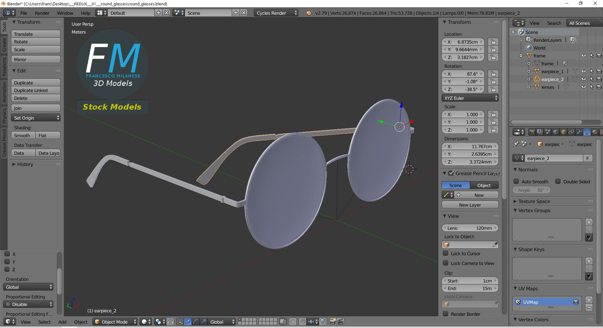 3D-Modell - Runde Brille - 09
