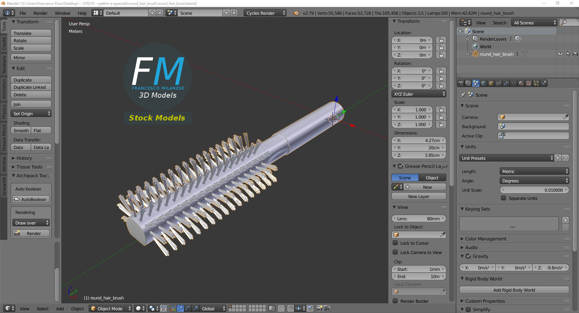 3D-Modell - Runde Haarbürste - 09