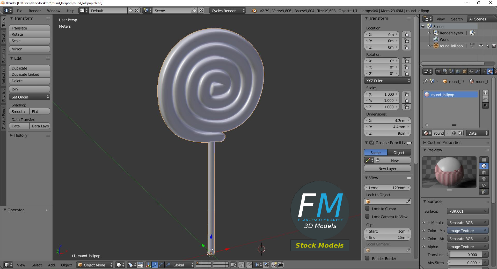 3D-Modell - Runder Spiral-Lutscher - 09