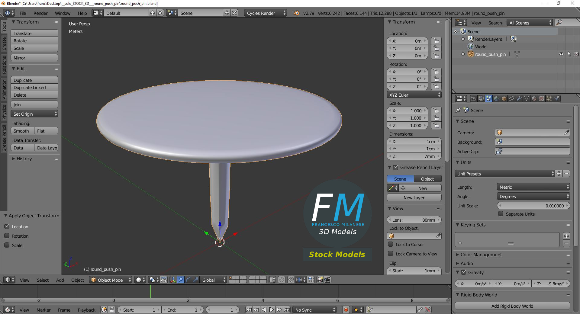 3D-Modell - Runde Reißzwecke - 09