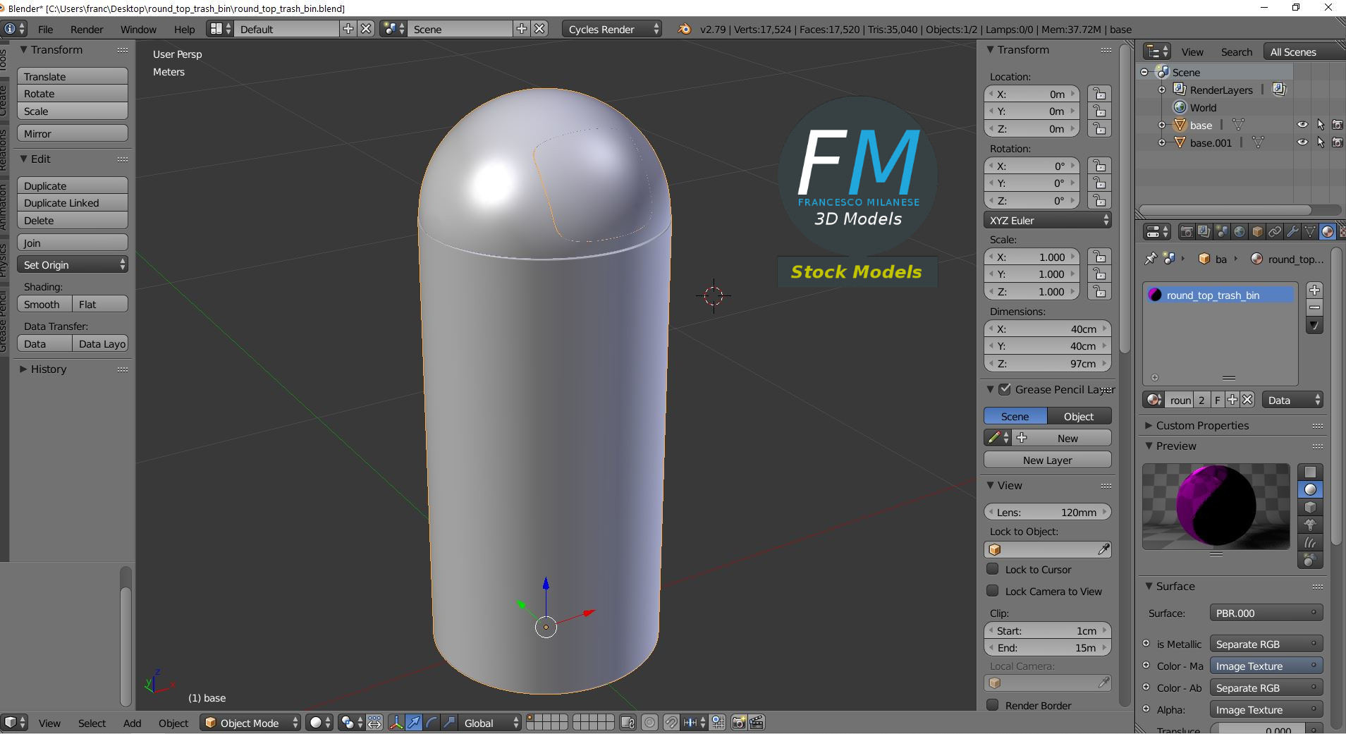 3D-Modell - Abfalleimer mit Rundem Oberteil - 09