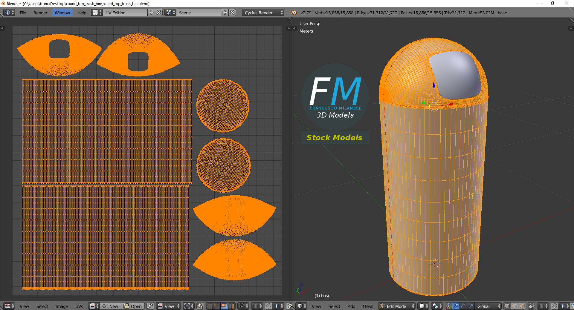 3D-Modell - Abfalleimer mit Rundem Oberteil - 10