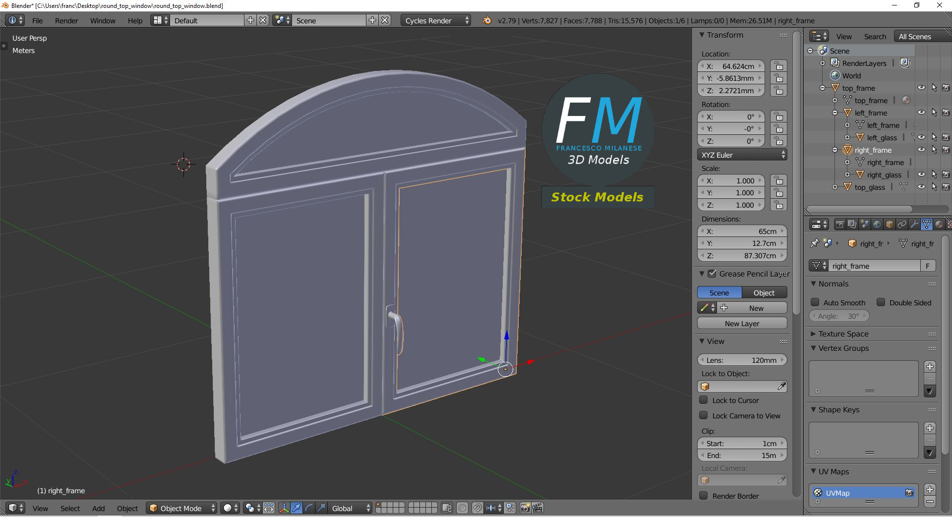 3D-Modell - Fenster mit Rundbogenoberlicht - 09