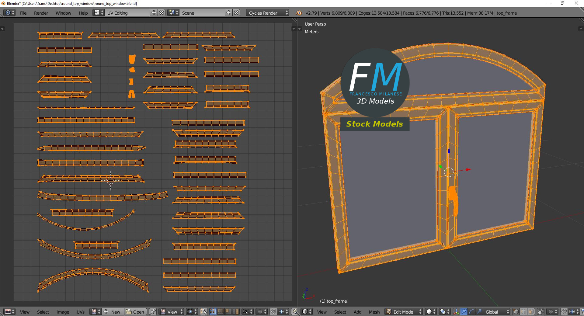 3D-Modell - Fenster mit Rundbogenoberlicht - 10