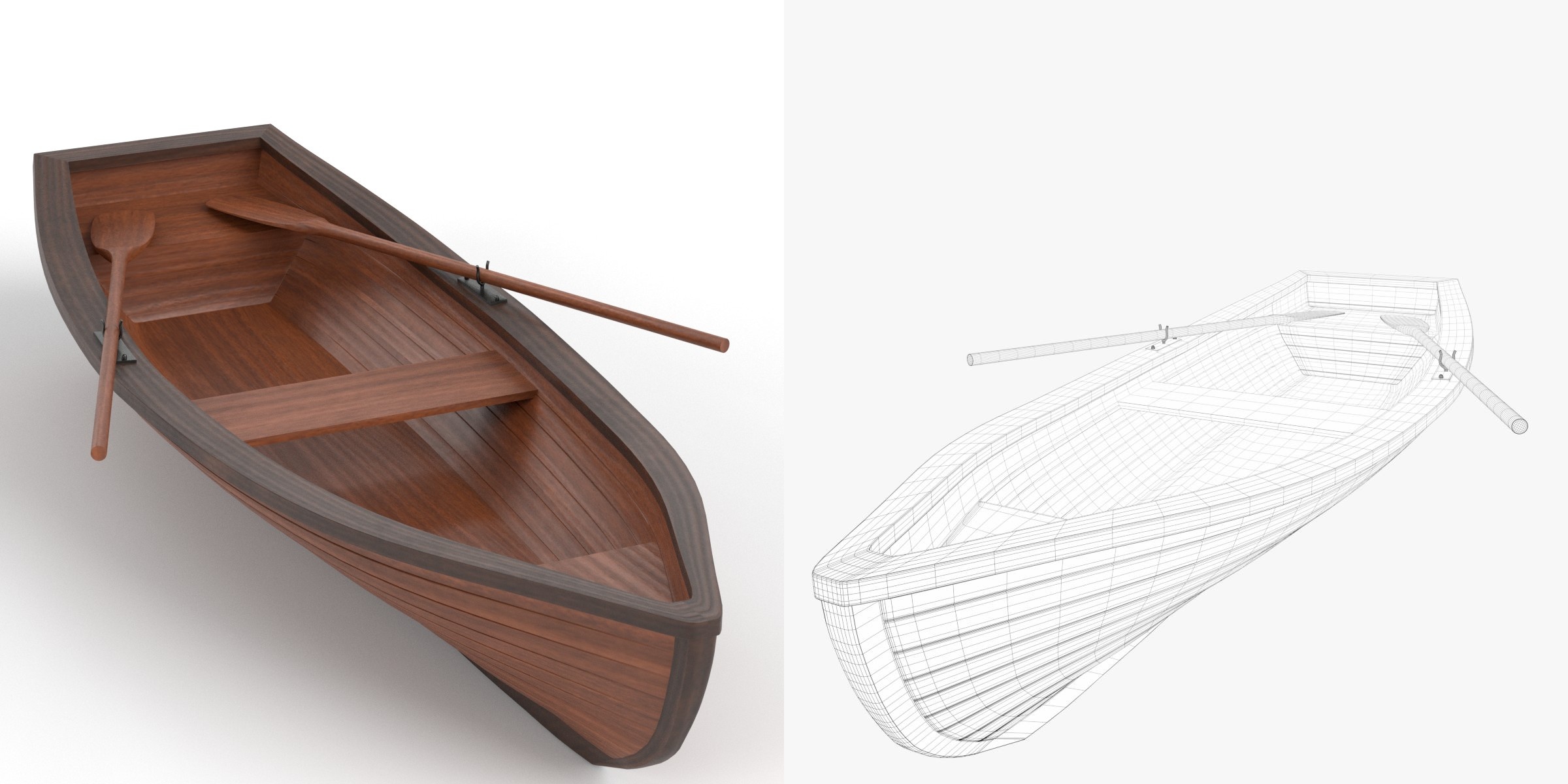 3D-Modell - Hölzernes Ruderboot