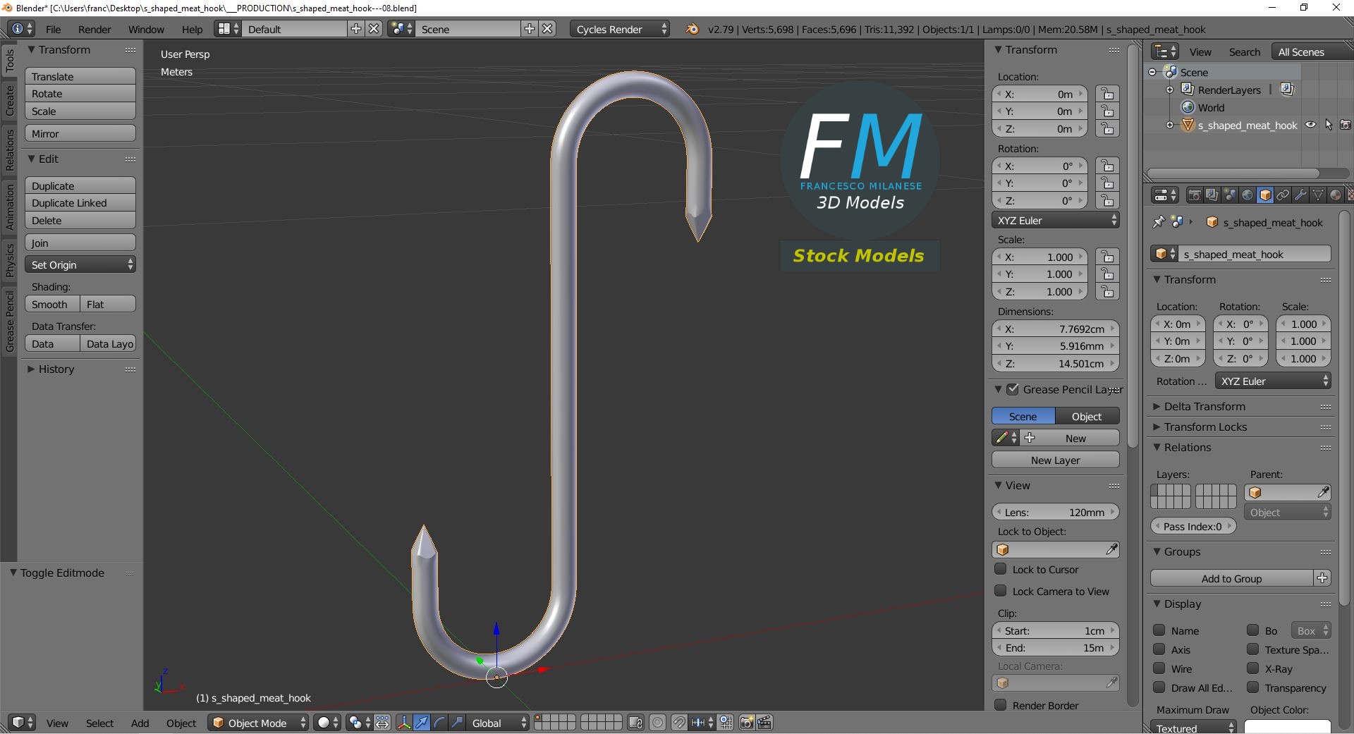 3D-Modell - S-Förmiger Fleischhaken - 09