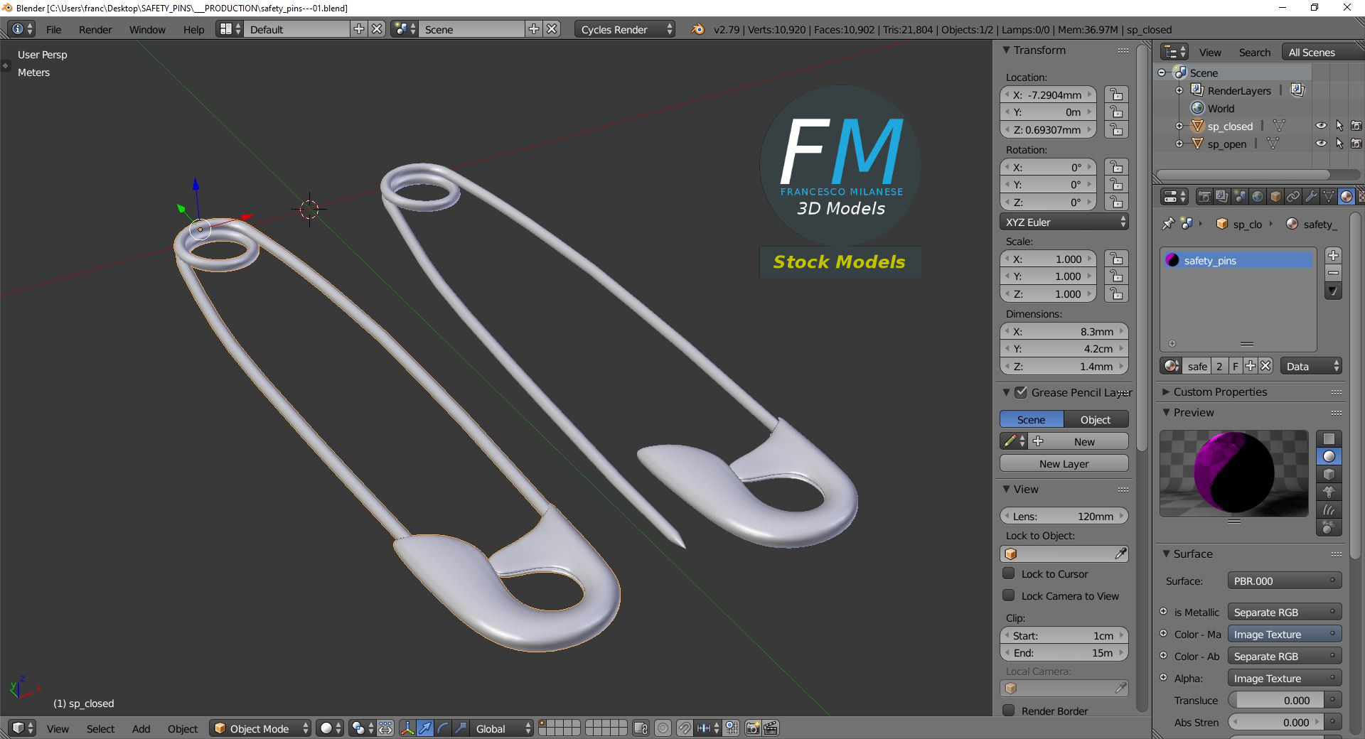 3D-Modell - Sicherheitsnadeln - 09