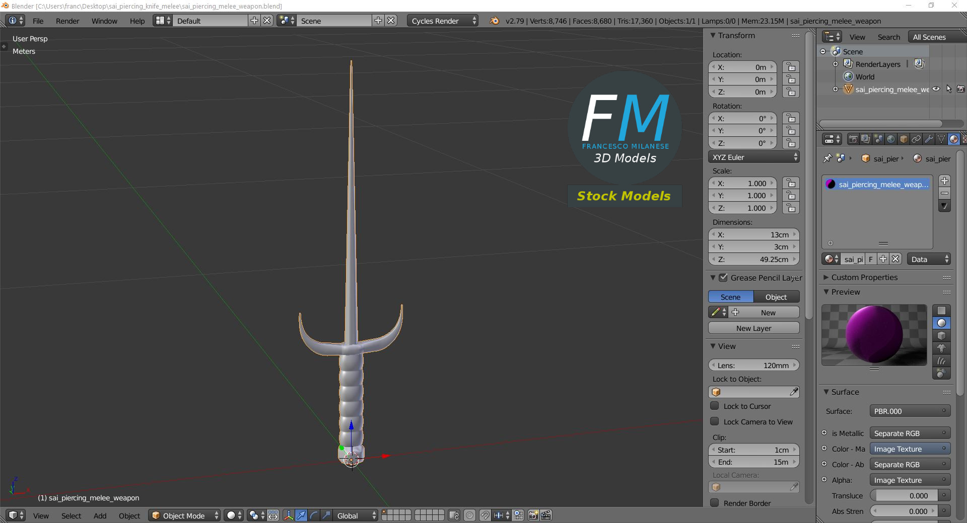 3D-Modell - Sai-Stichwaffe - 09