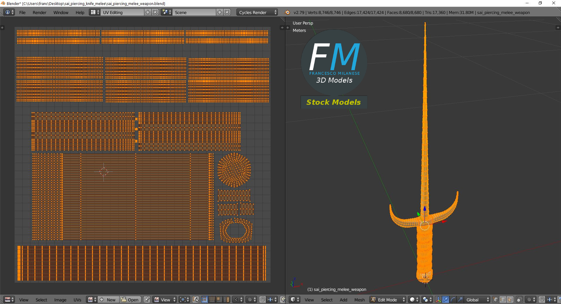 3D-Modell - Sai-Stichwaffe - 10