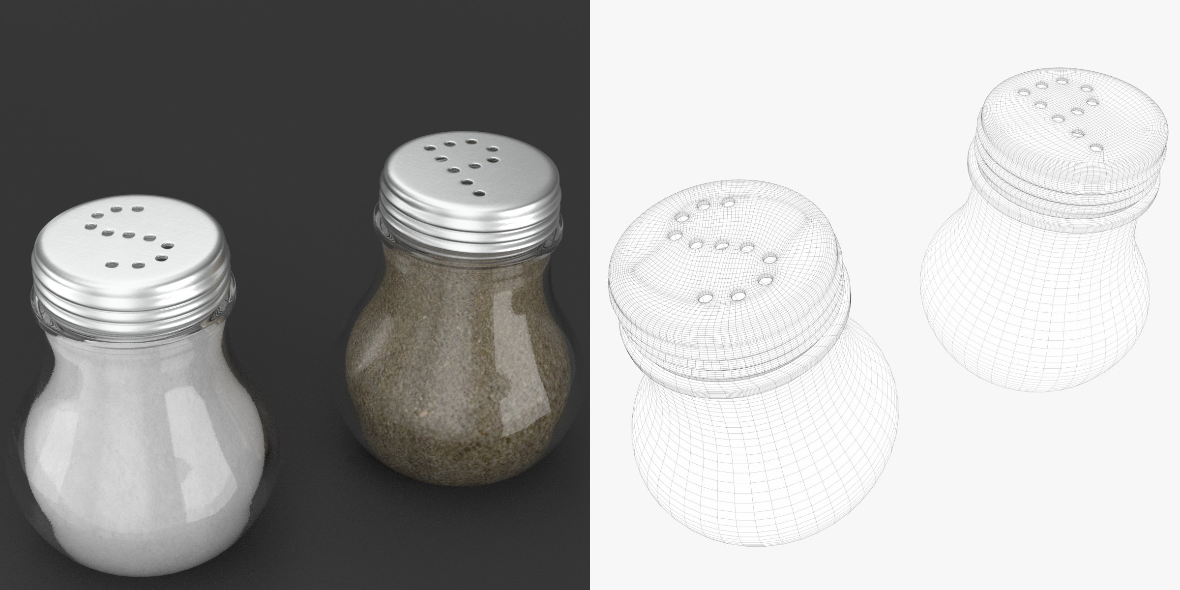 3D-Modell - Runde Salz- und Pfefferstreuer aus Glas