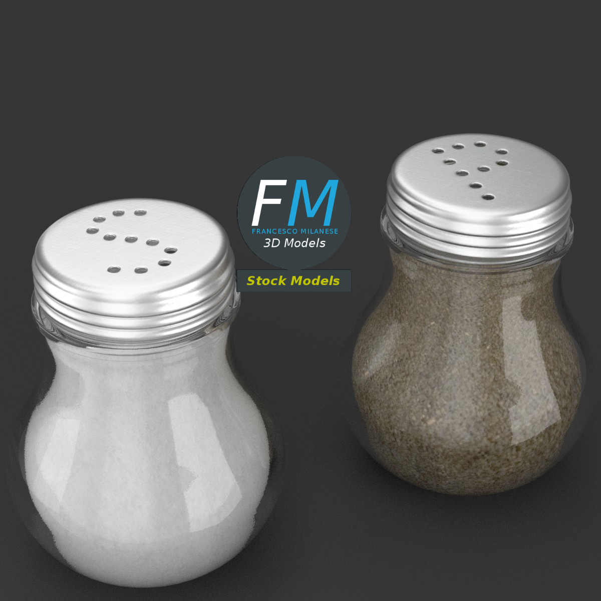 3D-Modell - Runde Salz- und Pfefferstreuer aus Glas - 01