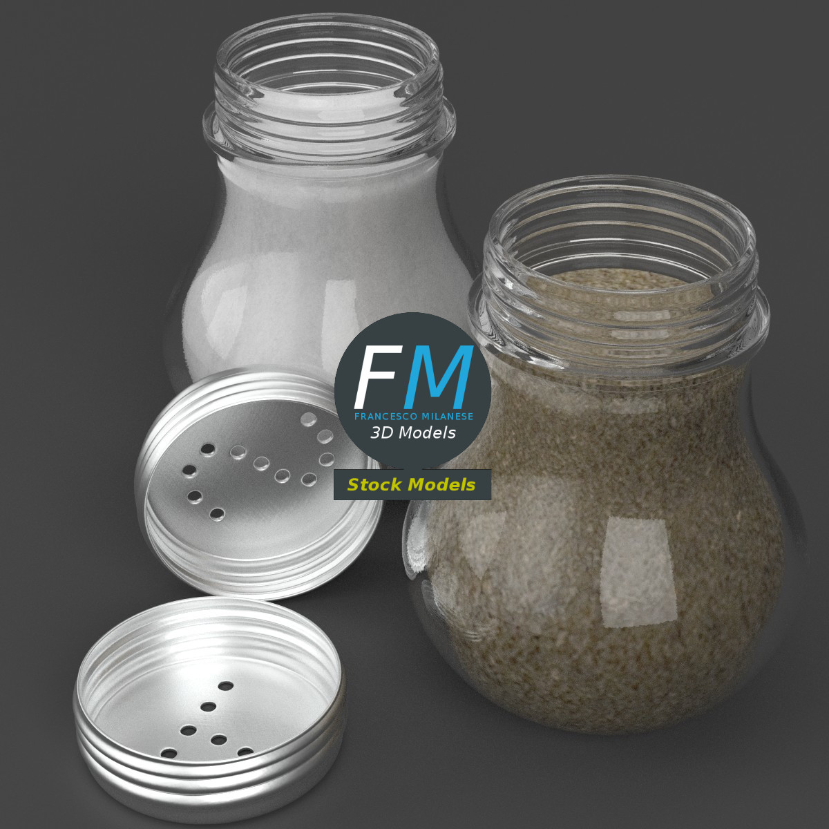 3D-Modell - Runde Salz- und Pfefferstreuer aus Glas - 02