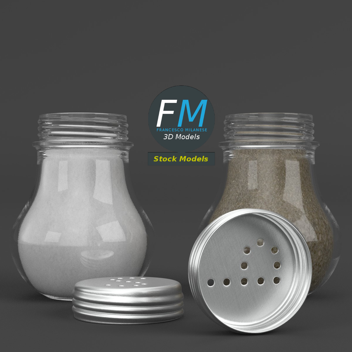 3D-Modell - Runde Salz- und Pfefferstreuer aus Glas - 03