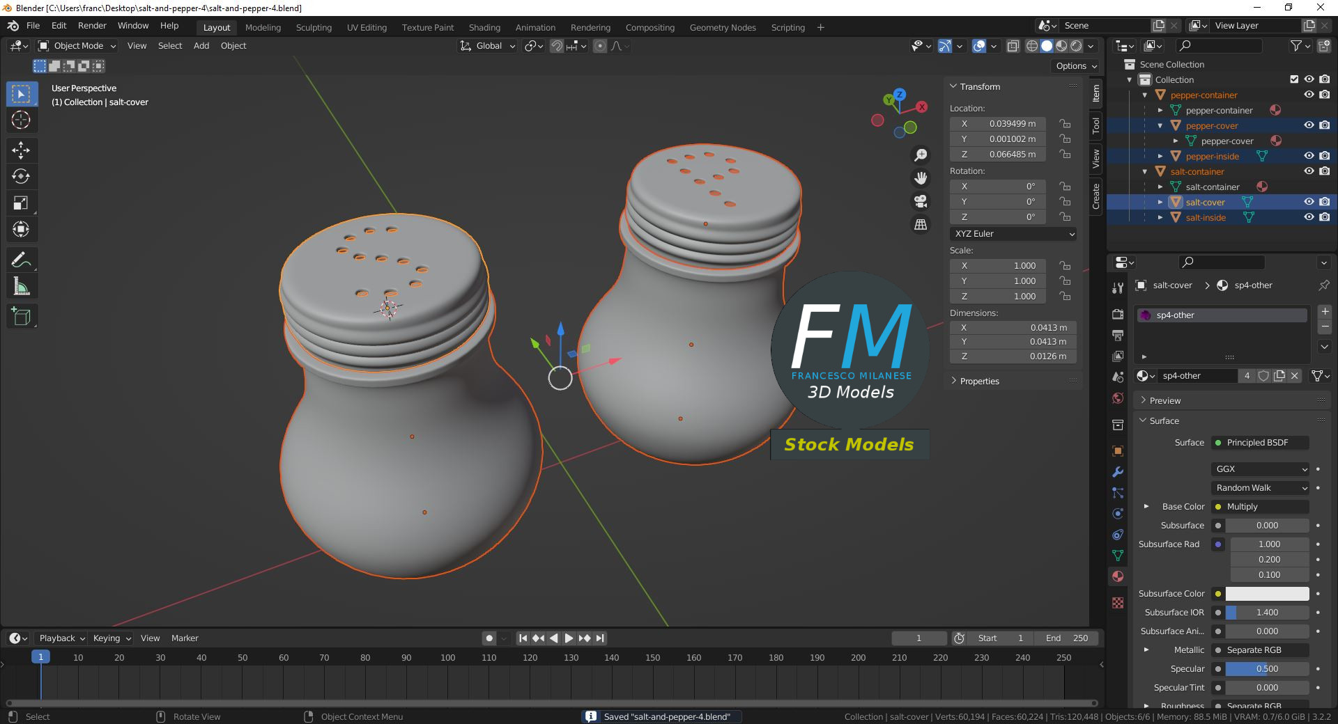 3D-Modell - Runde Salz- und Pfefferstreuer aus Glas - 09