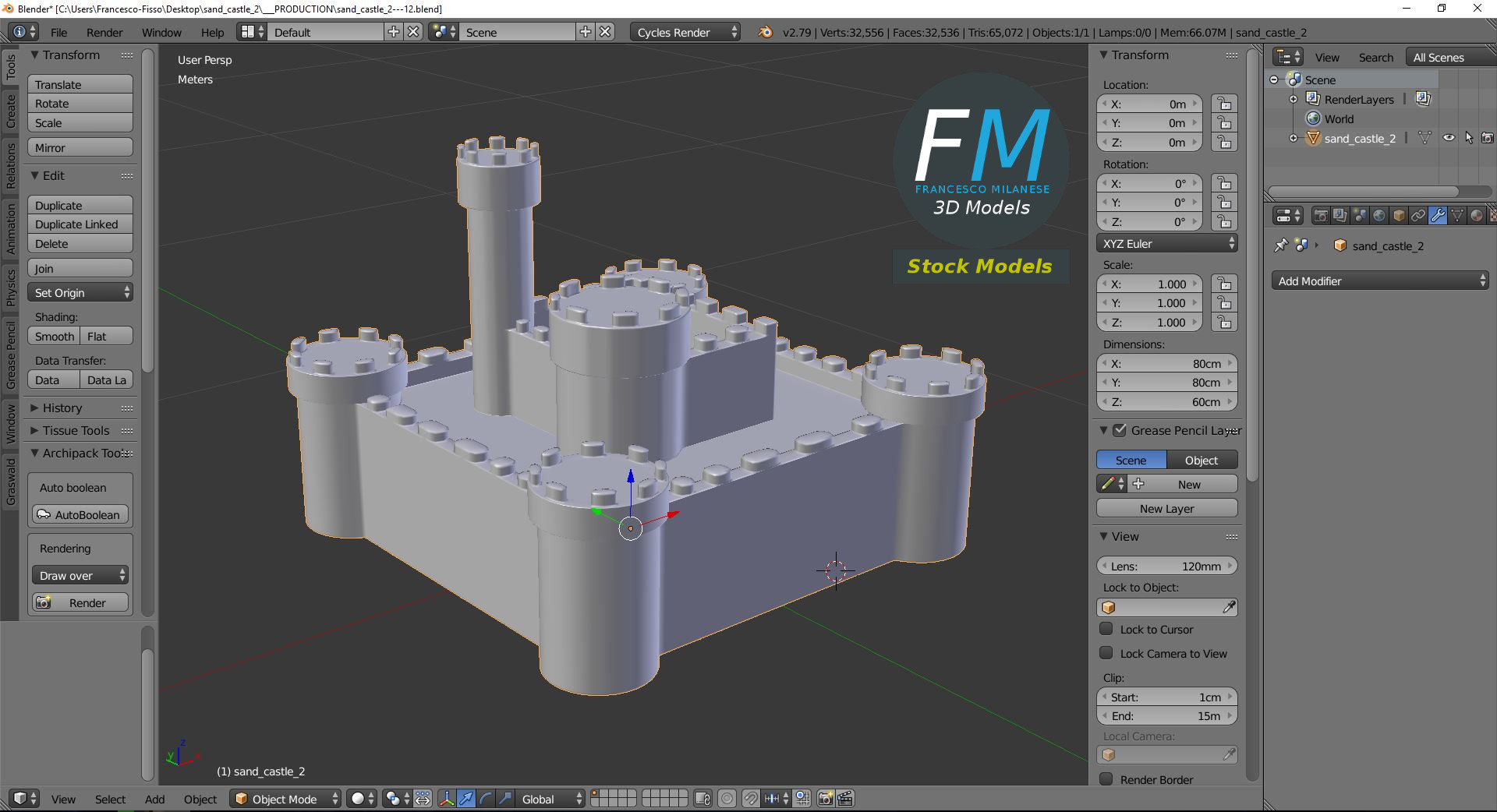 3D-Modell - Mehrstöckige Sandburg - 09