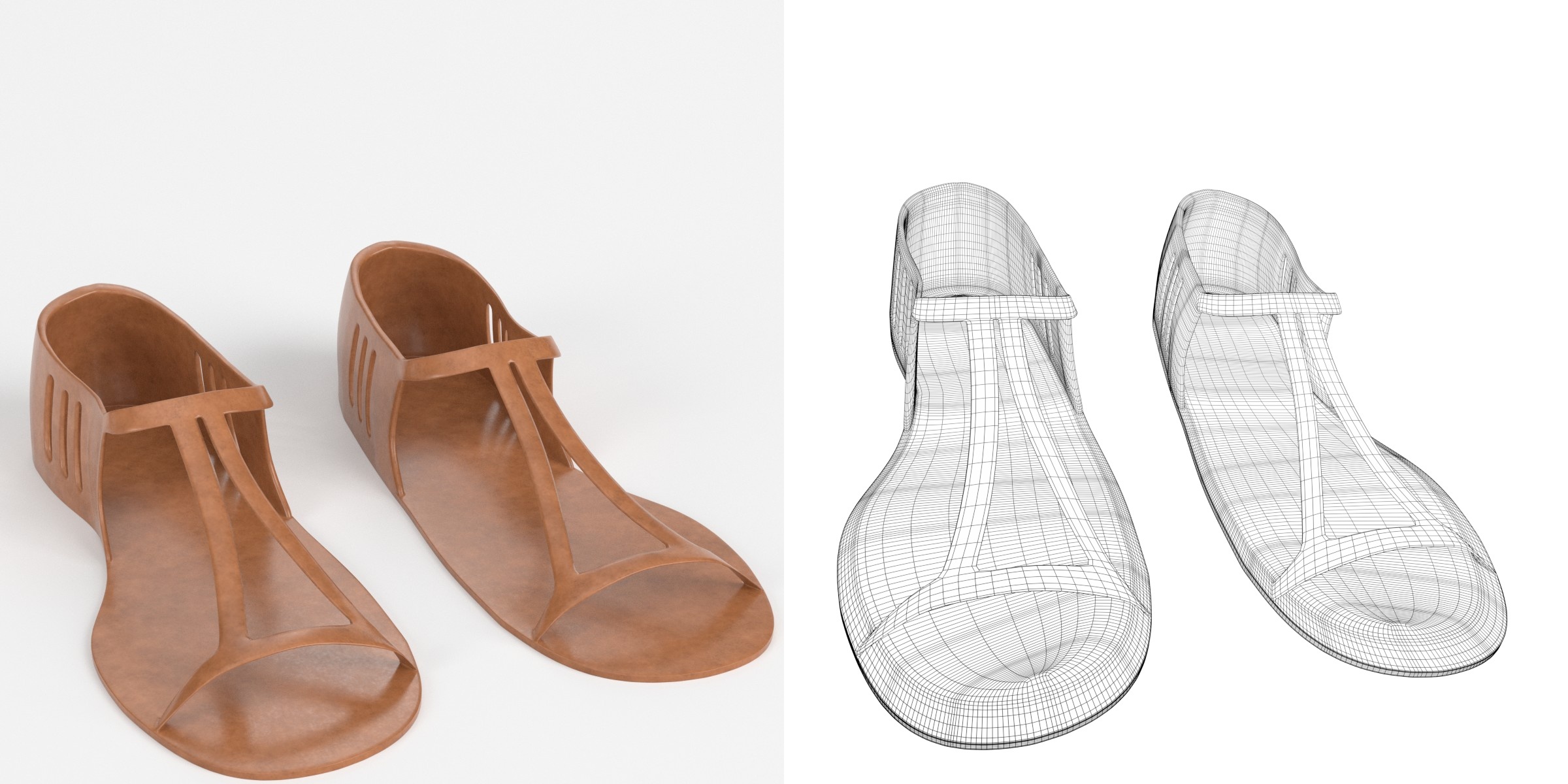 3D-Modell - Flache T-Riemen-Sandalen