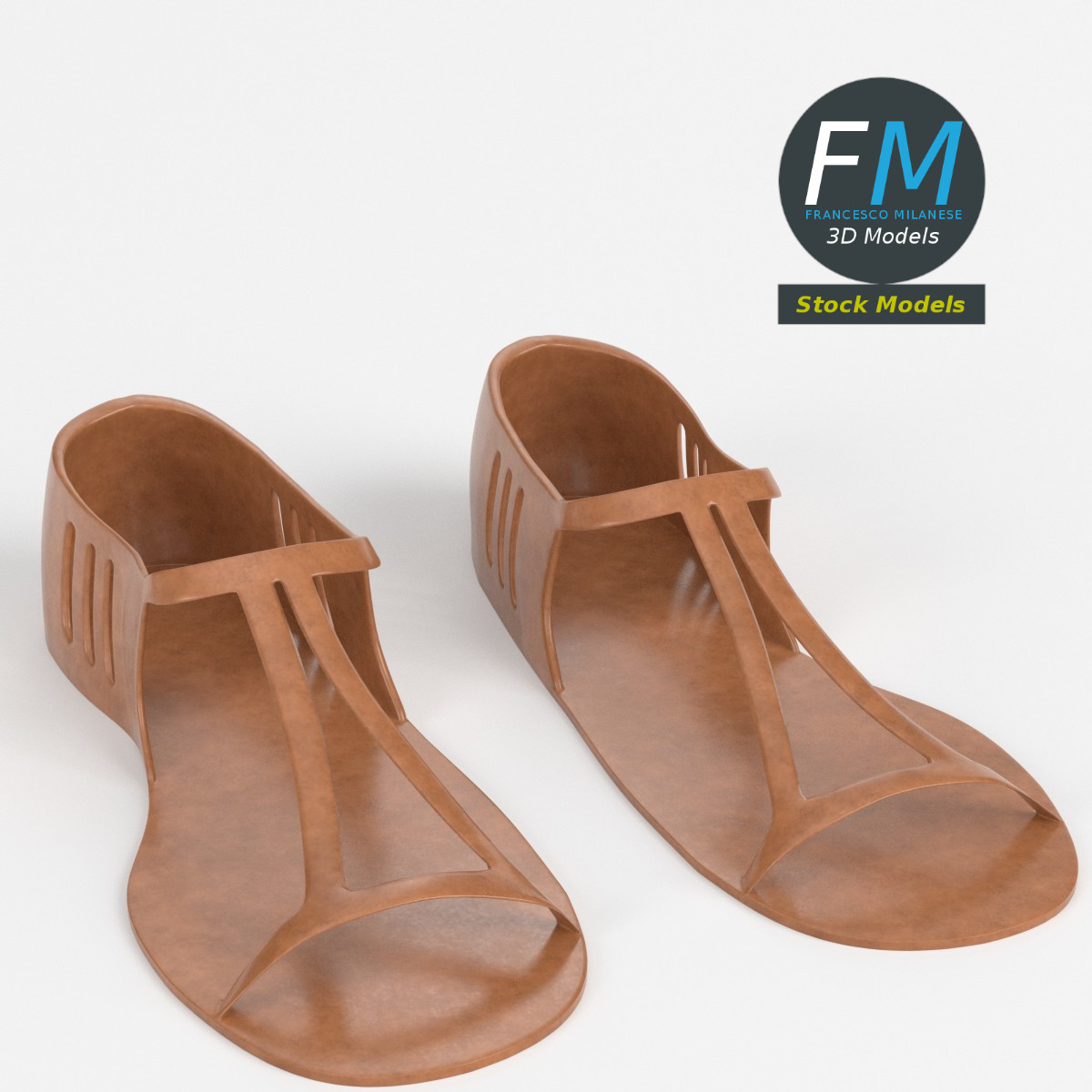 3D-Modell - Flache T-Riemen-Sandalen - 01