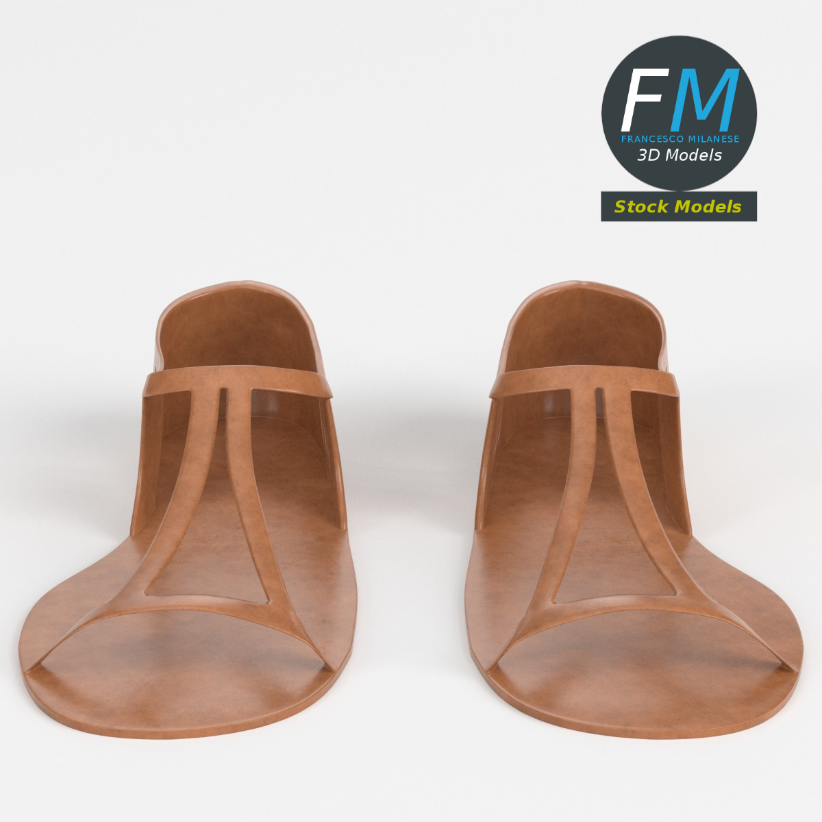 3D-Modell - Flache T-Riemen-Sandalen - 03
