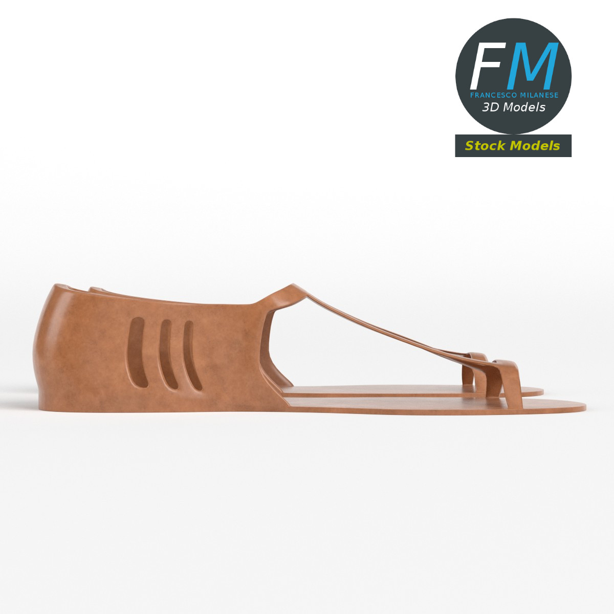3D-Modell - Flache T-Riemen-Sandalen - 04
