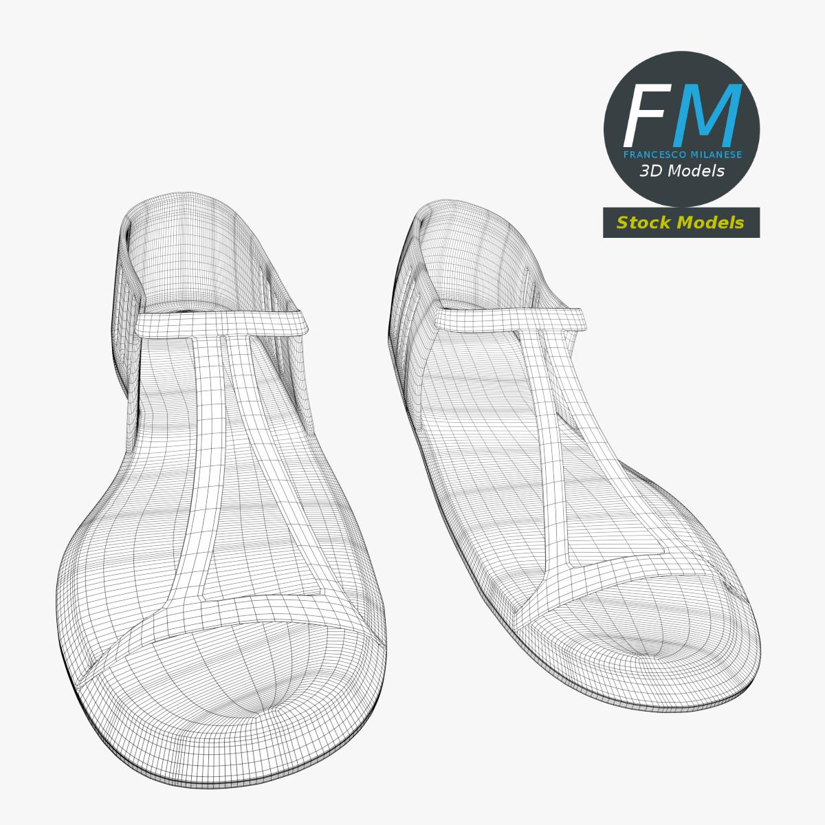 3D-Modell - Flache T-Riemen-Sandalen - 07