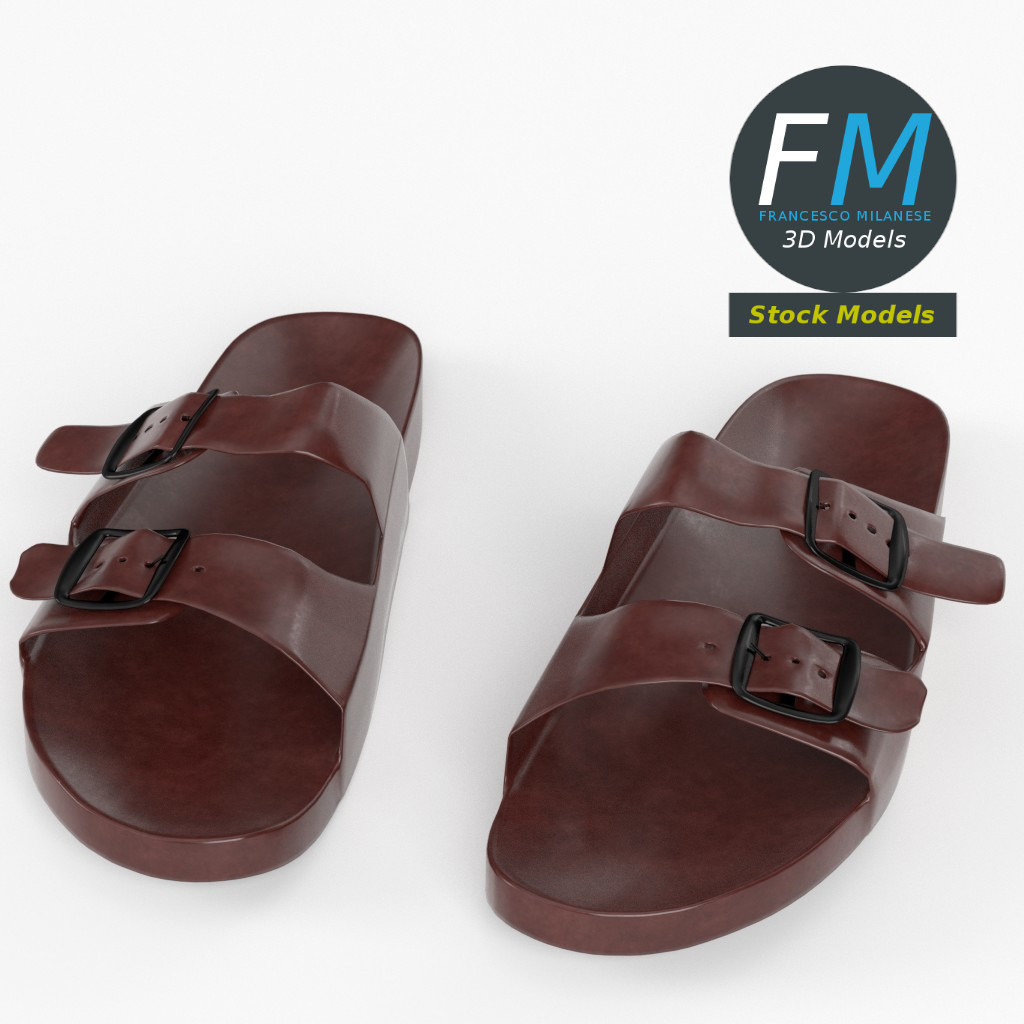 3D-Modell - Pantoletten mit Doppelschnalle - 02