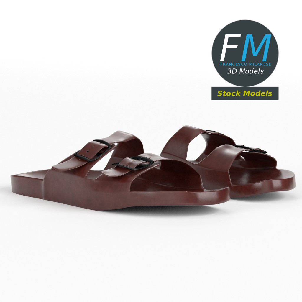 3D-Modell - Pantoletten mit Doppelschnalle - 03
