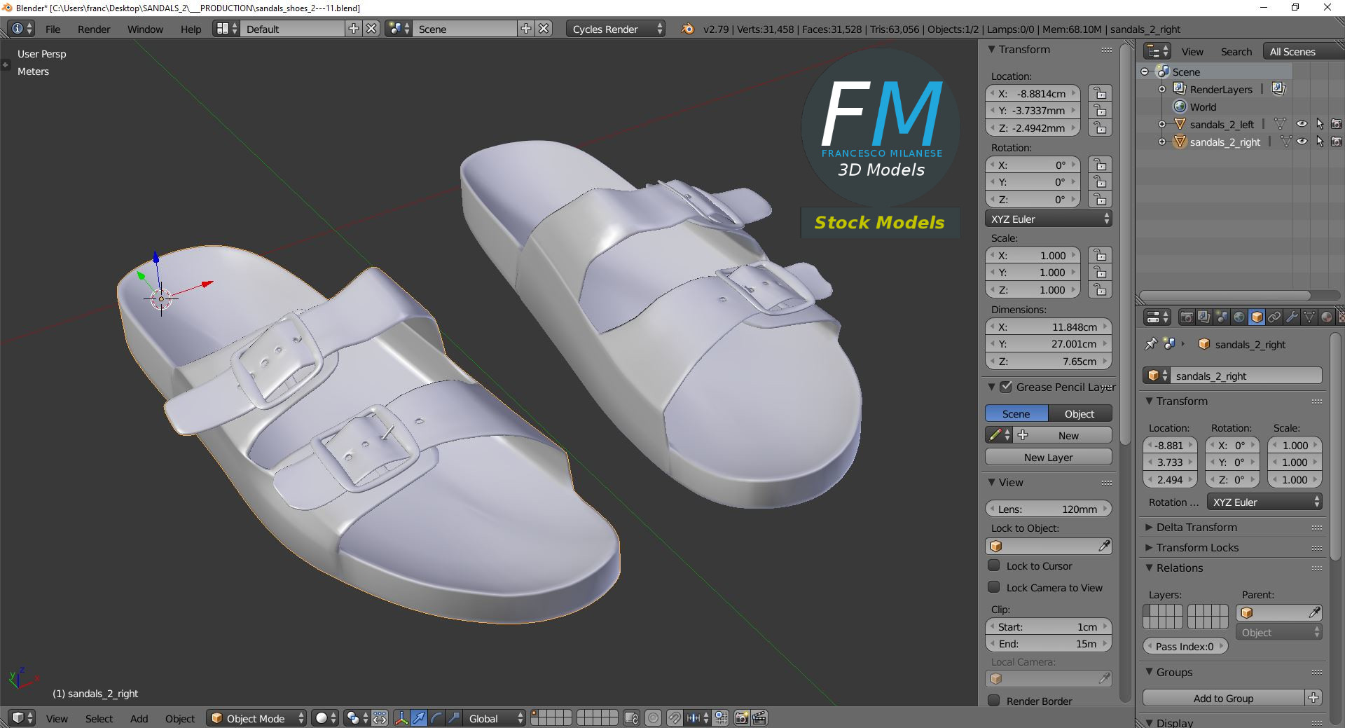 3D-Modell - Pantoletten mit Doppelschnalle - 09