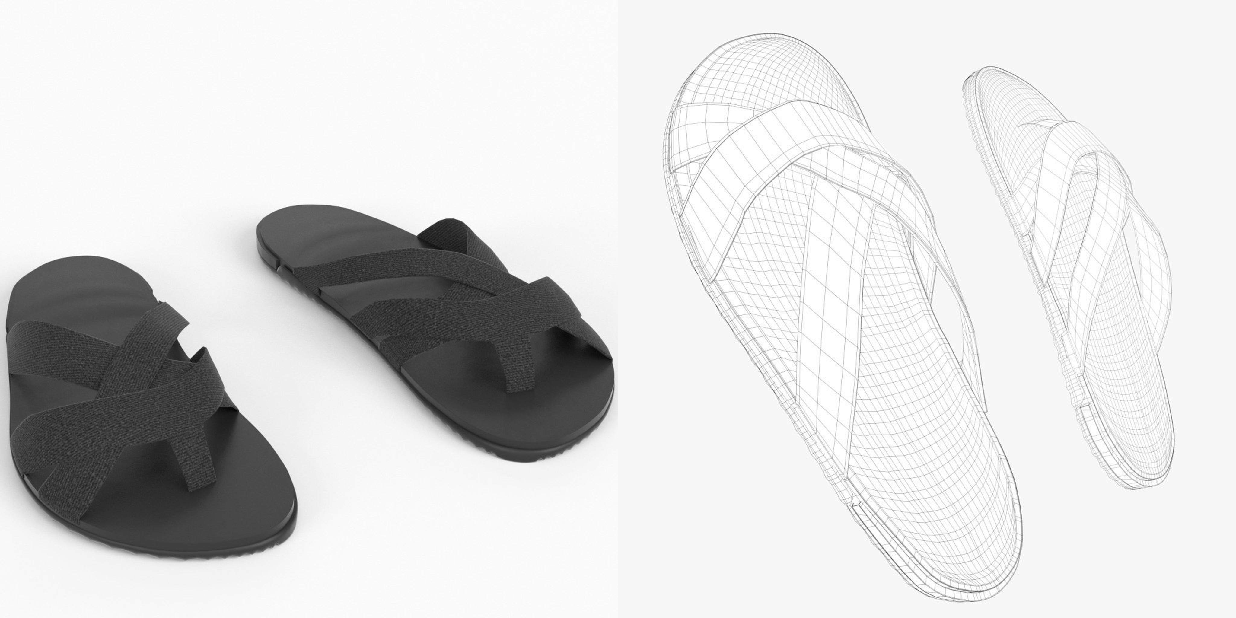 3D-Modell - Pantoletten mit Kreuzriemen