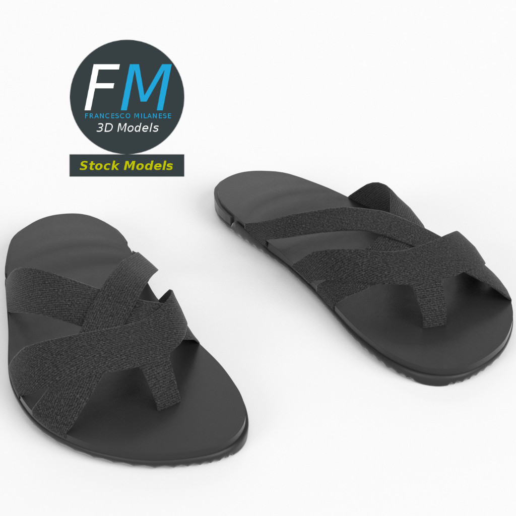 3D-Modell - Pantoletten mit Kreuzriemen - 01